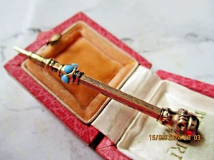ANTIQUE VICTORIAN ROLLED GOLD PROPELLING PENCIL AMETHYST & TURQUOISE C 1870-1900 - Picture 1 of 6