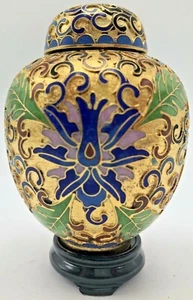 Jarrón de urna de esmalte Cloisonne miniatura dorado diseño floral recuerdo jengibre tarro - Imagen 1 de 9