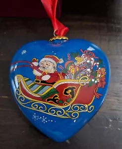 Christmas Ornament-Glass Hand Painted Santa/Reindeer With Velvet Keepsake Box - Picture 1 of 13