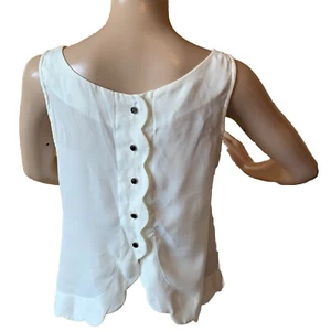 Blusa Top Y2k Doble Cero Crema Dobladillo Festoneado Botón Trasero Talla M Coqueta Niña - Imagen 1 de 15