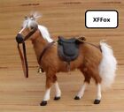 simulation cheval marron modèle plastique & fourrure cheval avec selle cadeau environ 28x26cm