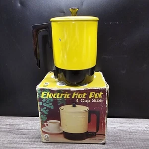 Vintage Electric Hot Pot Mustard Yellow 4 Cups Works Enameled Aluminum - Picture 1 of 12