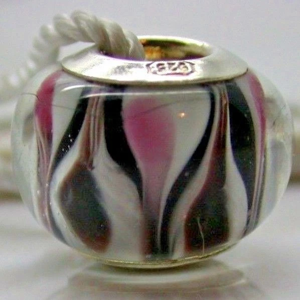 .925 PLATA ESTERLINA PERSONAJE ENCANTO EXÓTICO ROSA NEGRO BLANCO FLOR PÉTALOS MURANO Foto 1 de 3