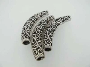 Geschnitzter Rohrverbinder, Antik Silber Tibetischer Stil, Halbmondverbinder - Bild 1 von 4