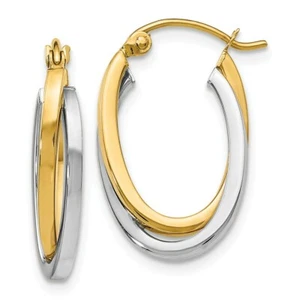 14k 14kt Two-tone Yellow/White Gold Polished Oval Hoop Earrings 20 mm X 12 mm - Picture 1 of 3