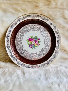 Edwin M Knowles China Co Semi Vitreous 6 Dessert Plates Floral 22k Gold - Picture 1 of 11