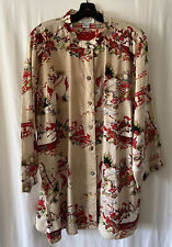 CITRON Linen Asian Print Blouse Shirt Sz 1/M