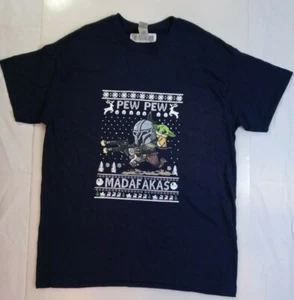 Baby Yoda And The Mandalorian Pew Pew Madafakas Christmas Shirt Size: Large - Picture 1 of 5