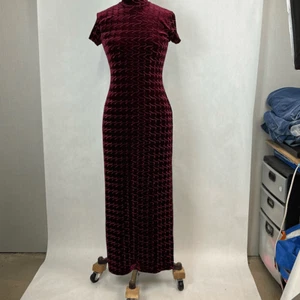 Luly K Long Dress Sz M Burgundy Mock Neck Short Sleeve Semi Formal Party Elegant - Picture 1 of 9