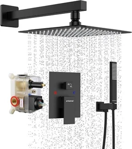 EMBATHER 10" Overhead Rainhead Shower Combo w/ Handheld & Valve Black Shower Set - Picture 1 of 11