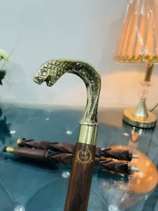 Vintage Solid Brass antique Hand Handle Wooden Walking Stick Cane Desing Gifts - Picture 1 of 8