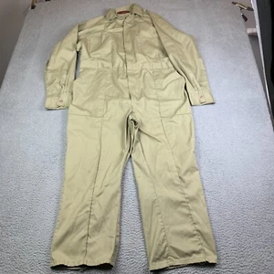 Vintage Para Suit Coveralls Mens 48 Short Olive Green Khaki Jumpsuit - Picture 1 of 17