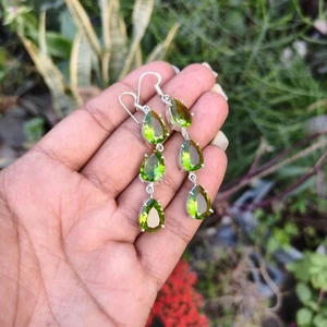 Peridot Gemstone Earring 925 Sterling Silver Handmade Earrings Woman's Jewelry - Picture 1 of 9