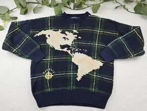 Suéter tejido a mano 100 % algodón Nautica América del Norte y del Sur de colección talla L verde - Imagen 1 de 10