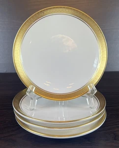 "4 platos de pan y mantequilla Shenango 5 3/4"" marfil cupé borde dorado artículos de restaurante" - Imagen 1 de 12