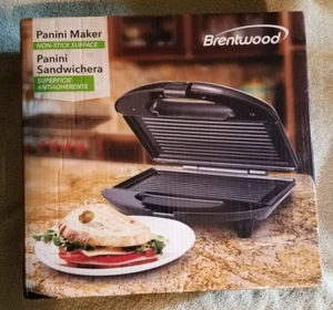 BRENTWOOD Panini Maker Baker Nonstick Stainless Steel and Black New in box - Picture 1 of 3