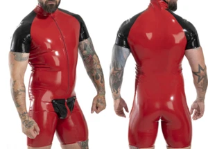 Latex Rubber Gummi Rot Catsuit Sport Bodysuit Fitness Jumpsuit with Codpiece - Bild 1 von 2