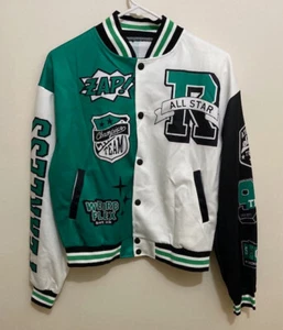 Varsity Style Cropped All Star Jacket Youth XL Green & White Girls Coat - Picture 1 of 12