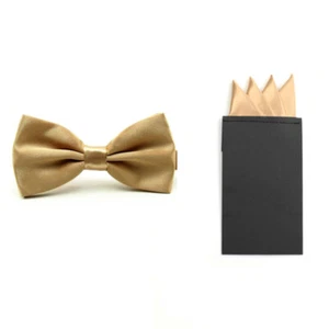 Men Satin Pre-tied Bow Tie Pre-folded 4 Folds Pocket Square Hanky Set BWT032 - Picture 1 of 17