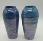 Lot de 2 vases bleus lustres Fraunfelter signés Alberta Ditsch datés de 1924