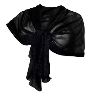 Tinta Unita Glitter SCIARPA Scialle Foulard Donna Coprispalle Cerimonia Nero - Foto 1 di 2