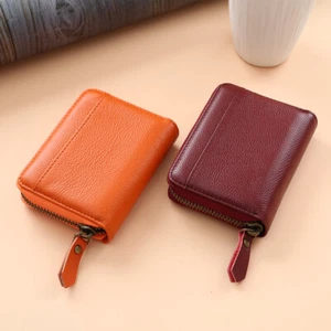 GENUINE LEATHER SUPER CREDIT CARD HOLDER RFID PROTECTION HANDY ZIPPER WALLET - Picture 1 of 12