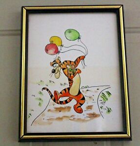 Watercolor  Framed Art Winnie the Pooh's Tigger & Roo Signed by the Artist