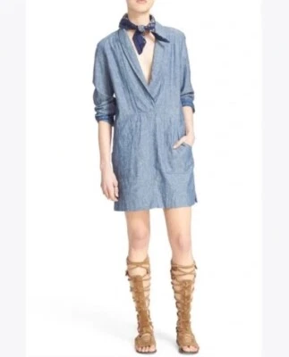 Mini Vestido Camisa Free People Done Up Azul Jean Denim Cambray Para Mujer Talla XS Foto 1 de 4
