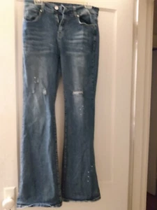 Girls Juniors Flamingo Flamingos Size Large Distressed Blue Jeans - Picture 1 of 6