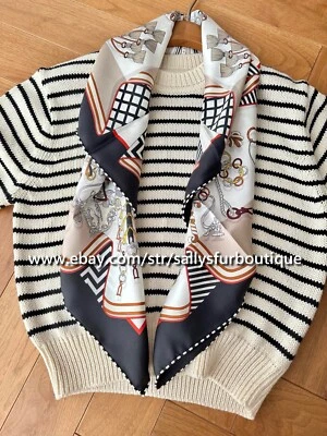 2025 Sallys 18 Momme Sand Washed Twill Silk Scarf Tassels Chain Print Shawl 35" - Image 1 of 4