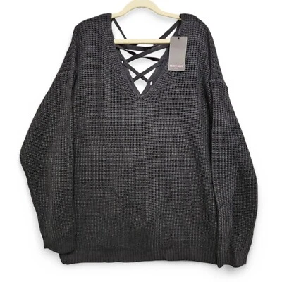 Suéter Brave Soul London para mujer talla 24 negro cuello en V con cordones espalda NUEVO con etiqueta Foto 1 de 4