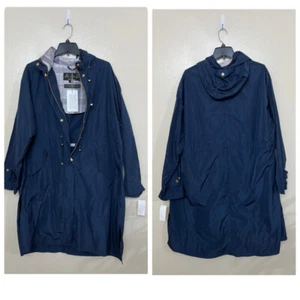 Barbour Women's Harper Water Resistant Jacket Trench Plus Size Navy Hooded $310 - Picture 1 of 12