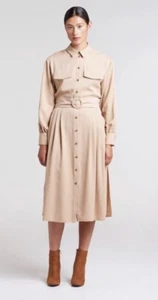 Abito camicia Palones beige marrone plissettato con cintura taglia media 12-14 prezzo consigliato £ 120 - Foto 1 di 3