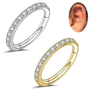 1 Pc Stainless Steel Nose Ring CZ Cartilage Tragus Helix Earring Septum Piercing - Picture 1 of 17