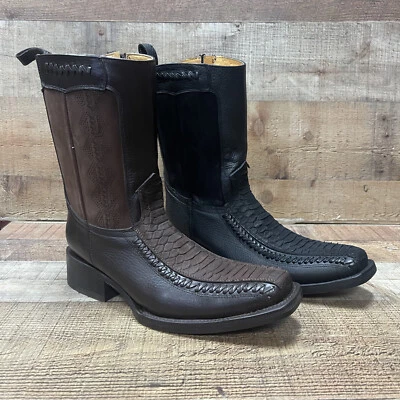 Men's PYTHON print Western Cowboy Zipper Leather Black-Brown Bota 260 - Image 1 of 4