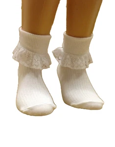 6 PAIR GIRLS WHITE TURN OVER TOP ANKLE SOCKS Frilly Lace Trim. BUY BRITISH - Picture 1 of 2