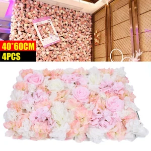 4Pcs Pink Artificial Silk Flower Wall Panel Wedding Party Venue Decor Backdrop - Picture 1 of 10