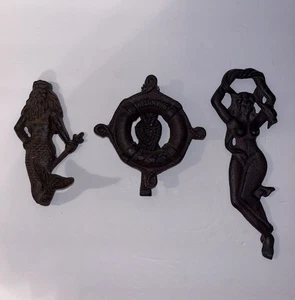 VTG Nautical Cast Iron Ship Wheel Door Knocker, Neptune Wall Hook, Bottle Opener - Picture 1 of 24