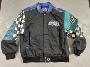 Vintage Jeff Hamilton Brickyard 400 Leather Jacket Mens Black Blue NASCAR - Picture 1 of 15