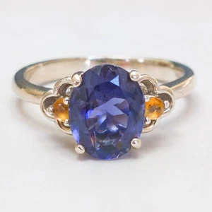 14K Weißgold Iolith & Citrin Ring - 8×7 mm oval, Alt Verlobung, Größe 5,75 - Bild 1 von 10