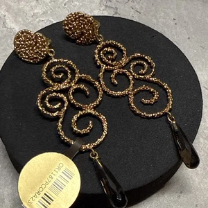 DANIELA DE MARCHI Ghirigori Clip-On Earrings Brass & Smokey Quartz NWT Italian - Picture 1 of 7