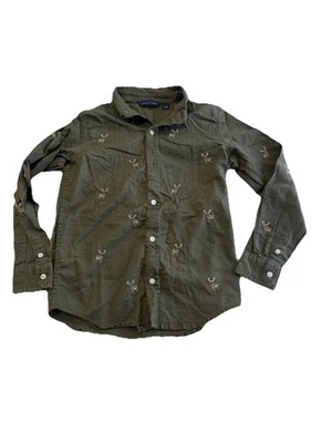 Janie & Jack Boys Deer Embroidered Green Shirt – Size  7 preppy - Image 1 of 4