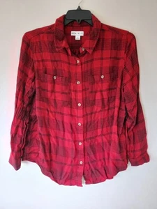 Womens XL Red Ava And Viv Red Plaid Shirt, Lightweight Long Sleeve - Picture 1 of 5