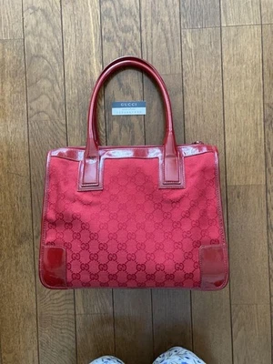 Vintage Gucci Handbag Mini Tote Bag Red Leather GG Purse Authentic Logo Patent - Image 1 of 4