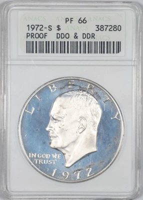 1972-S ANACS PF66 DDO & DDR Proof Eisenhower Dollar Double Die Variety Error - Image 1 of 4
