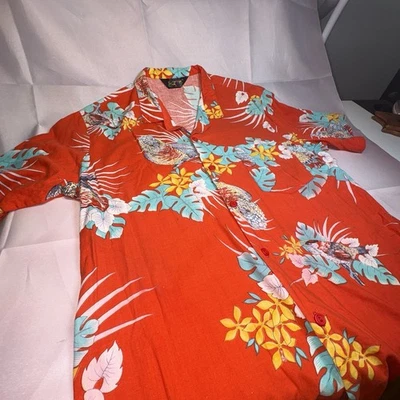 Camisa grande vintage años 90 platino loro hawaiano y pájaro manga corta Foto 1 de 4