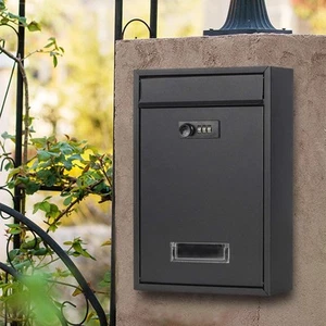 Locking Mailbox Wall Mount, Lockable External Post Letter Drop Box Letter Box - Picture 1 of 7