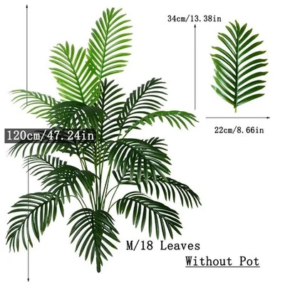 90-120cm Large Artificial Palm Tree Tropical Fake Plants Green Plastic Palm Leaf - Image 1 of 4