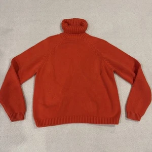 Jeanne Pierre Orange Cable Knit 100% Cotton Turtleneck Sweater Size Large - Picture 1 of 15