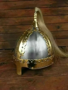 Mittelalter Halloween Wikinger Rüstung Helm Messing Stahlhelm mit Feder - Bild 1 von 7